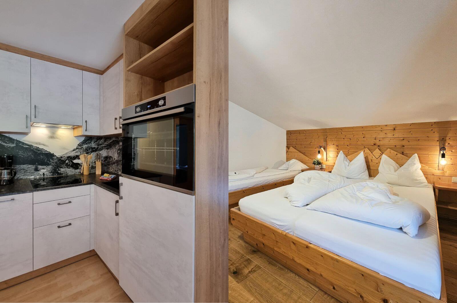 Kueche-Schlafzimmer-Ferienwohnungen-Familienurlaub-Urlaub-mit-Kind-Salzburgerland-Pool-Ferienhaus-Bauernhof-Hinterrohrgut